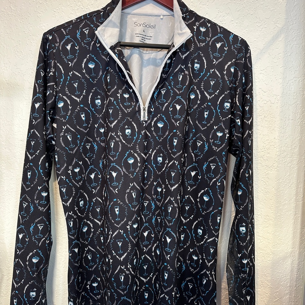 SanSoleil Women's Black and Blue Patterned Top